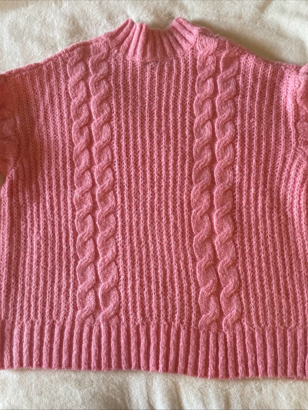 Women's Pink Cable Turtleneck Sweater - Picture 2 of 8